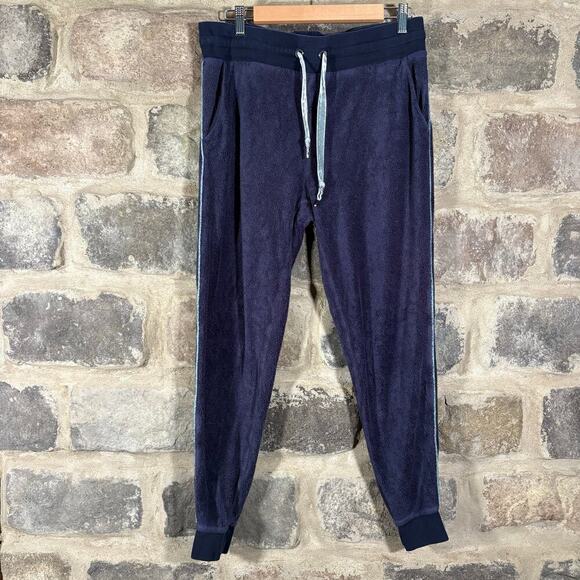 Boden Jogger Pants Woman's 8 Blue Side Stripe Crushed Velvet Athleisure - Picture 1 of 12